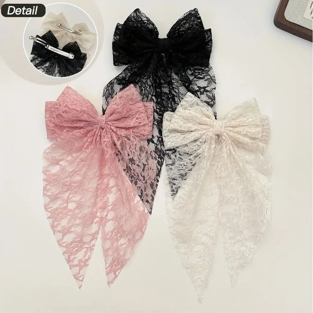 

New Cut-out Lace Hair Clip Lace Butterfly Knot Bow Fabric Spring Clamp Vintage Korean Style Hairpin For Women