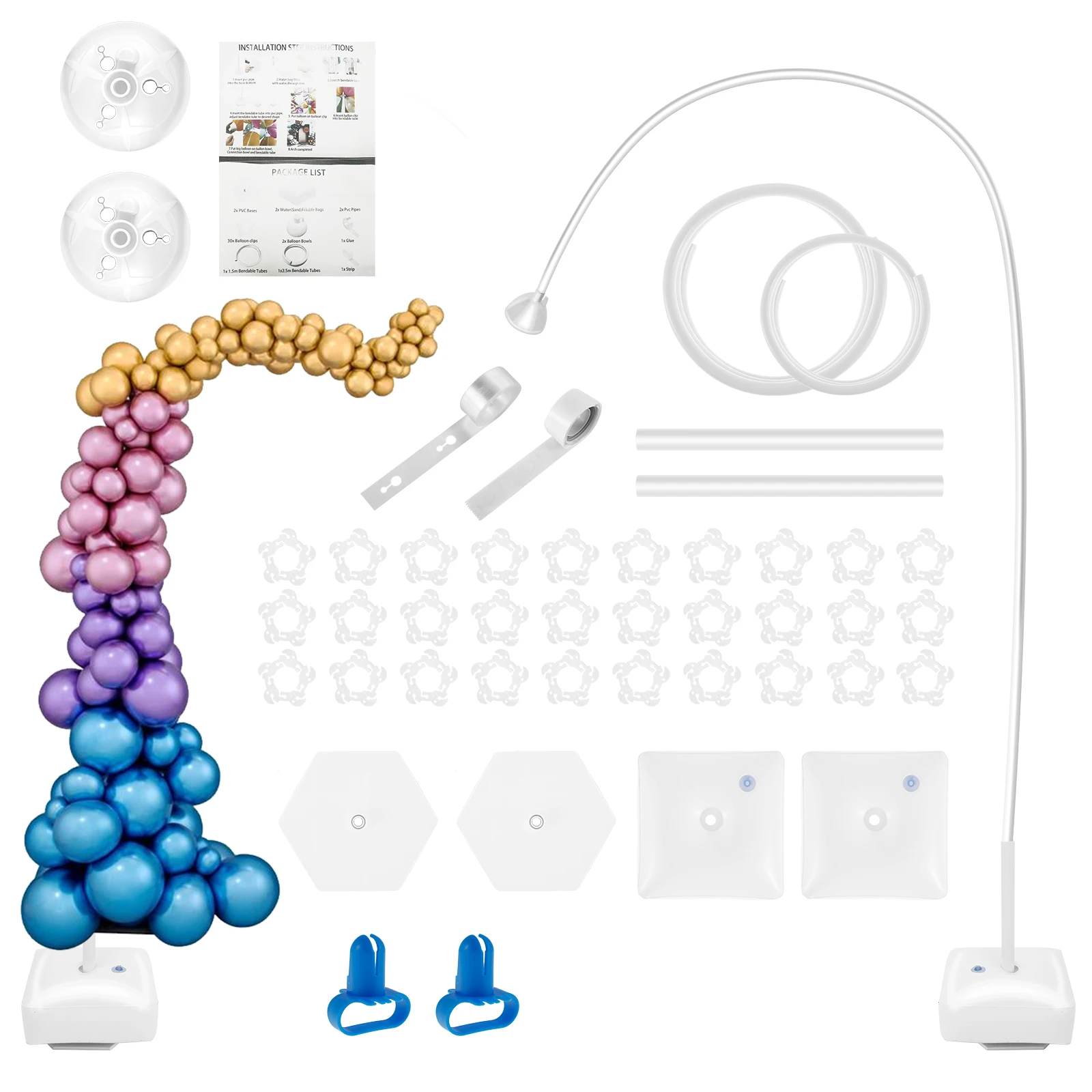 Kit de suporte de balão reutilizável, conjunto de suporte de poste de balão para aniversário, casamento, chá de bebê, decoração de festa, kit de arco de balão ajustável