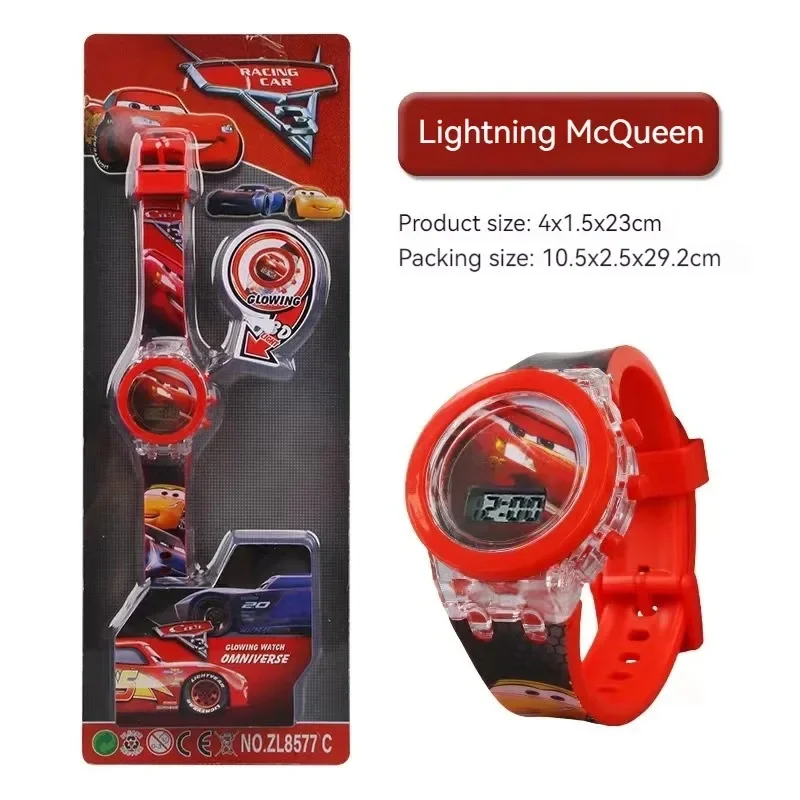 Kawaii disney accessories anime figure lightning mcqueen pixar luminous electronic watch kid cute cartoon luminous toy boy gift