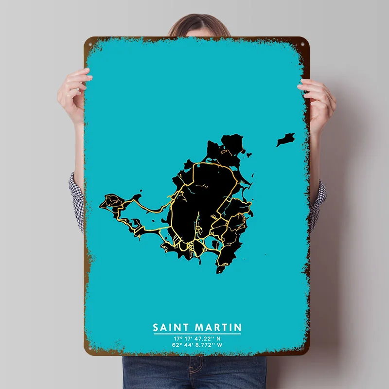 Saint Martin Tinplate Posters Customizable Wall Art Retro Vintage Metal Signs for Home Room Custom Plate Bathroom Decor Items