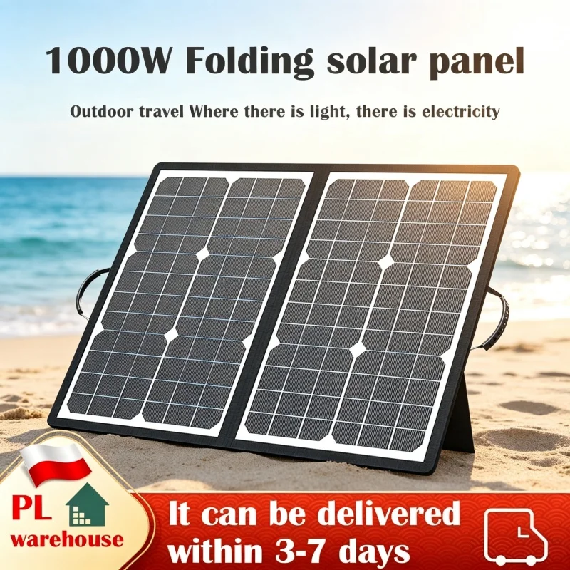 1000W Tragbares Faltbares Solarpanel für Camping, Wohnmobile und Outdoor-Aktivitäten mit Verstellbarer Halterung und Komplettem Zubehörset