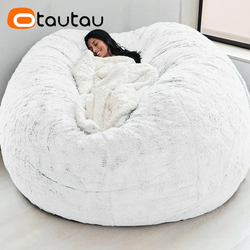 OTAUTAU Dropshipping 4/5ft Giant Bean Bag Cover Fluffy Faux Fur Pouf Couch Beanbag Sofa Sac Relax Recliner Chair DD003