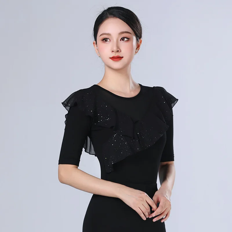 Camisa de baile moderna, nuevo Top de actuación de práctica de baile latino de salón estándar nacional