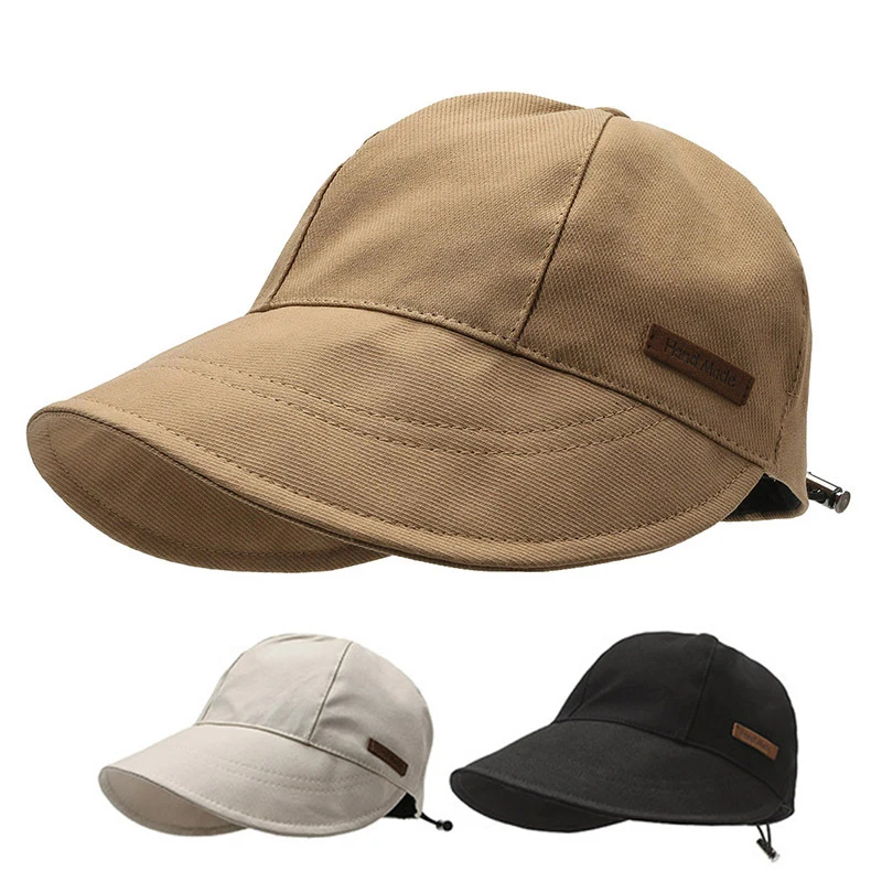 Summer UV Protection Hat Adjustable Drawstring Fisherman Cap Sun Visors Hat Portable Foldable Wide Brim Sun Protection Hats