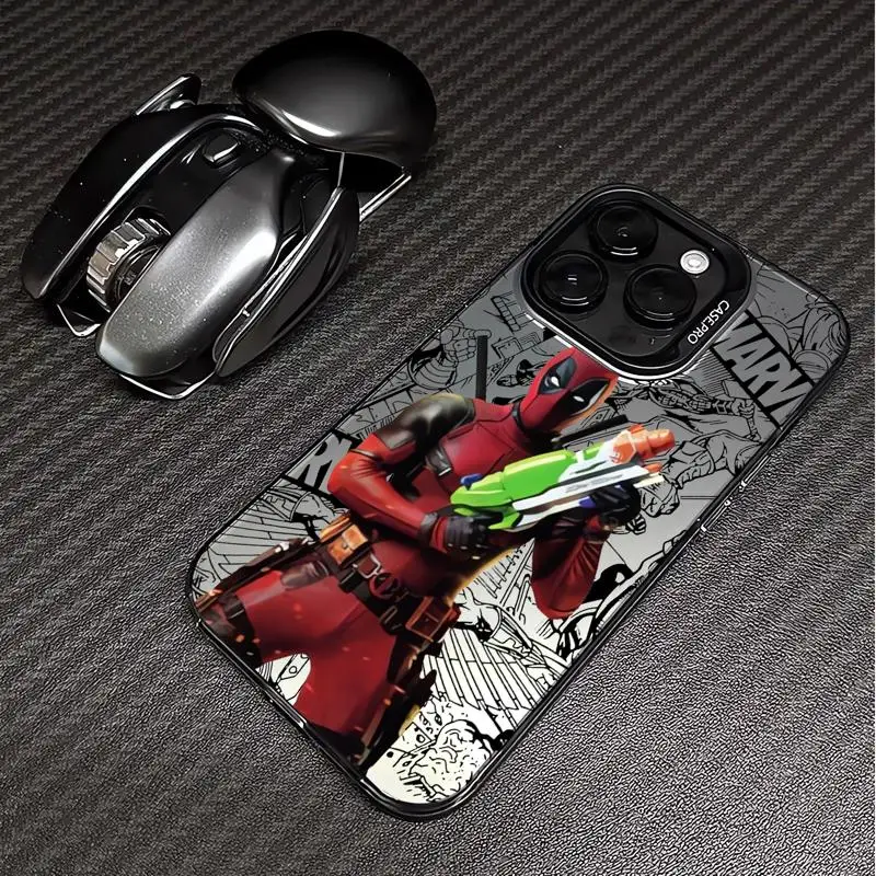 Kolorowe srebrne etui do Apple iPhone 11 13 15 Pro Max 12 14 XR X XS Wstrząsoodporne etui ochronne na telefon Marvel Deadpool Anime