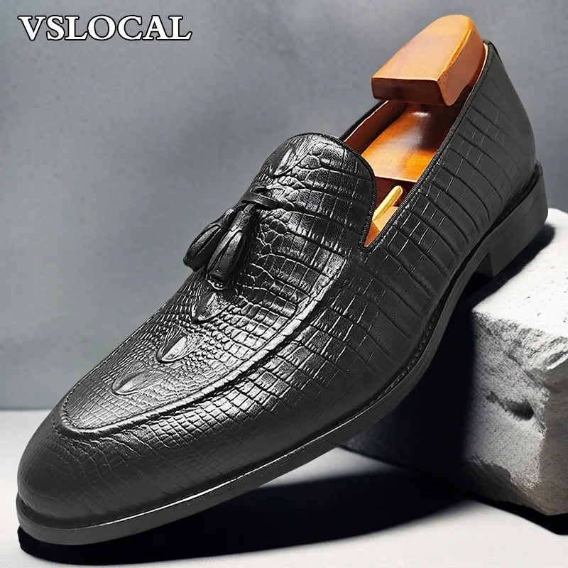 

Роскошные брендовые мужские лоферы, черные повседневные мужские модельные туфли с принтом крокодила и кисточками, свадебные офисные кожаные туфли для мужчин