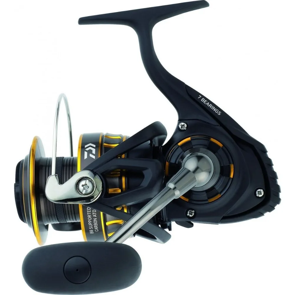 

Saltwater Spinning Reel, 8000, 5.3: 1 Gear Ratio, 6+1 Bearings, 53.30" Retrieve Rate, 33 lb Max Drag, Black/gold