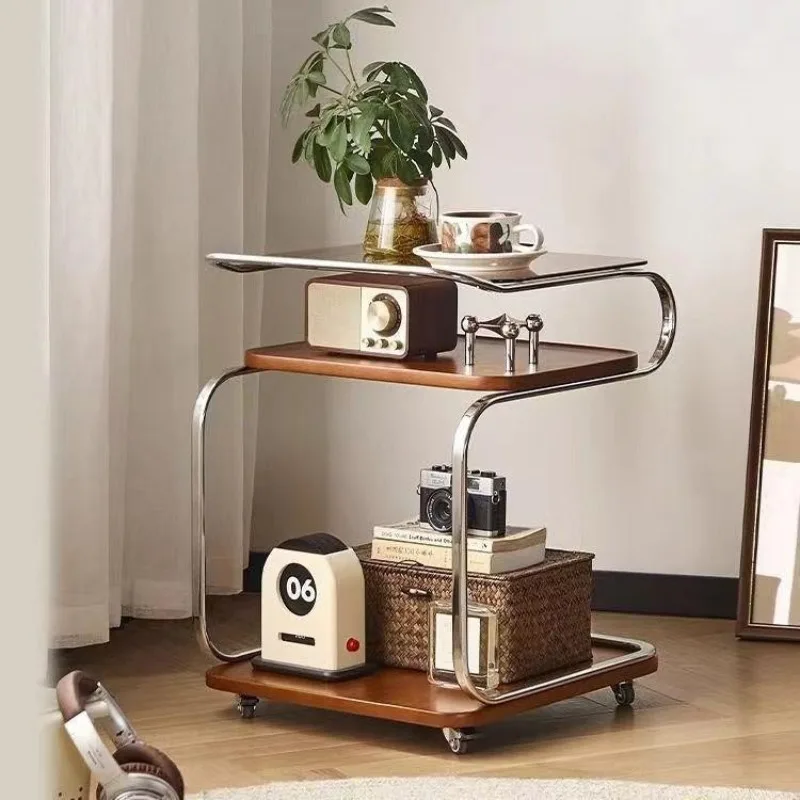 Household side table trolley with wheels, living room sofa, coffee table corner table, movable dining car rack