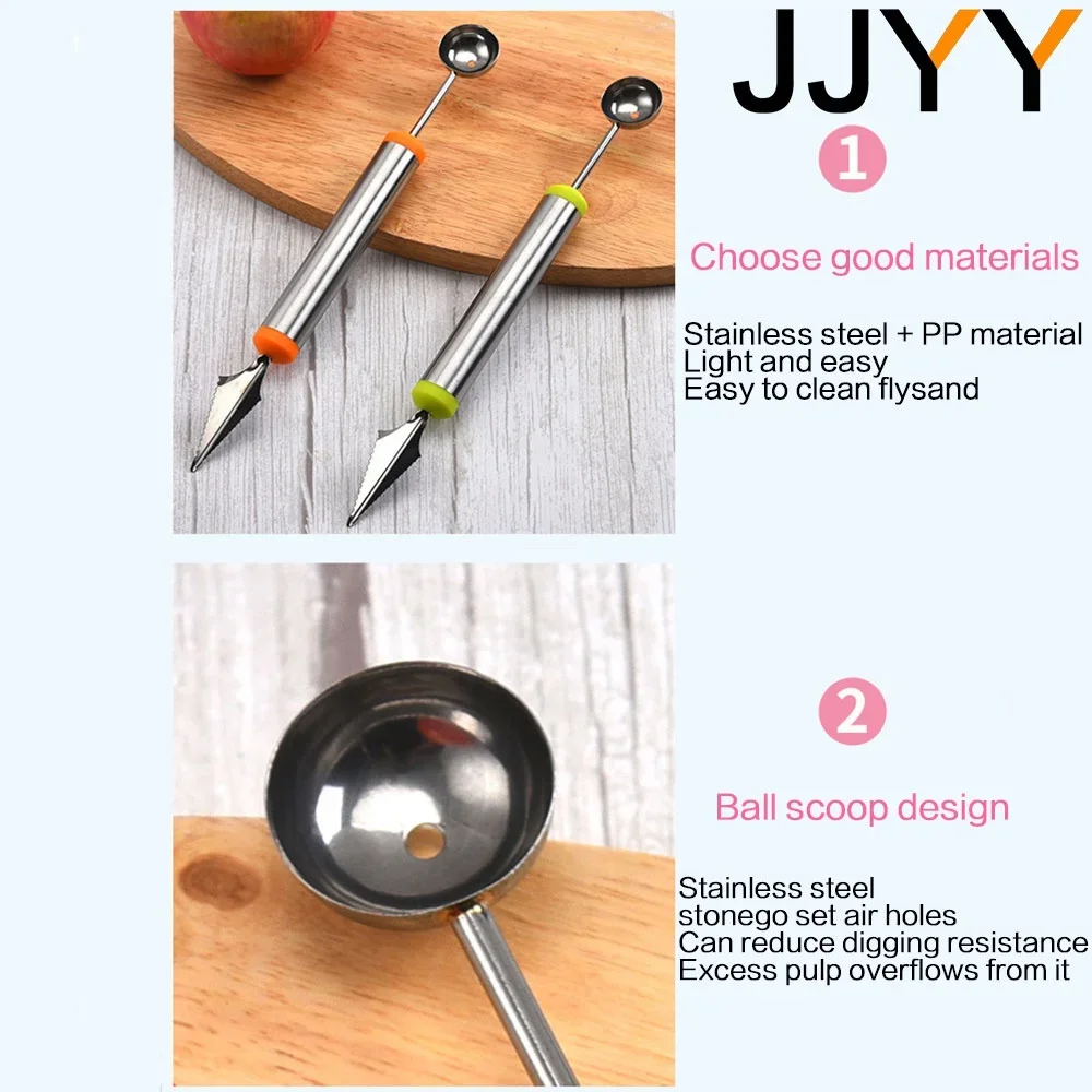 JJYY Watermelon Ice Cream Dig Ball Scoop Spoon Watermelon Melon Fruit Carving Knife Cutter Gadgets Diy Assorted Cold Dishes Tool