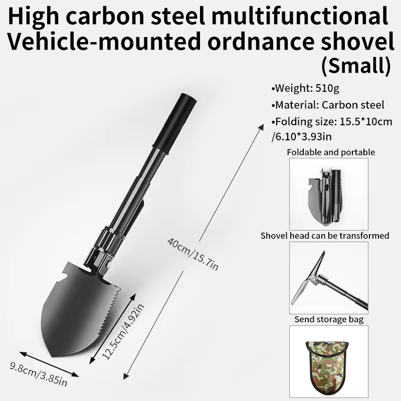 Hand grip on the ergonomic Folding Shovel handle demonstrating compact scale
