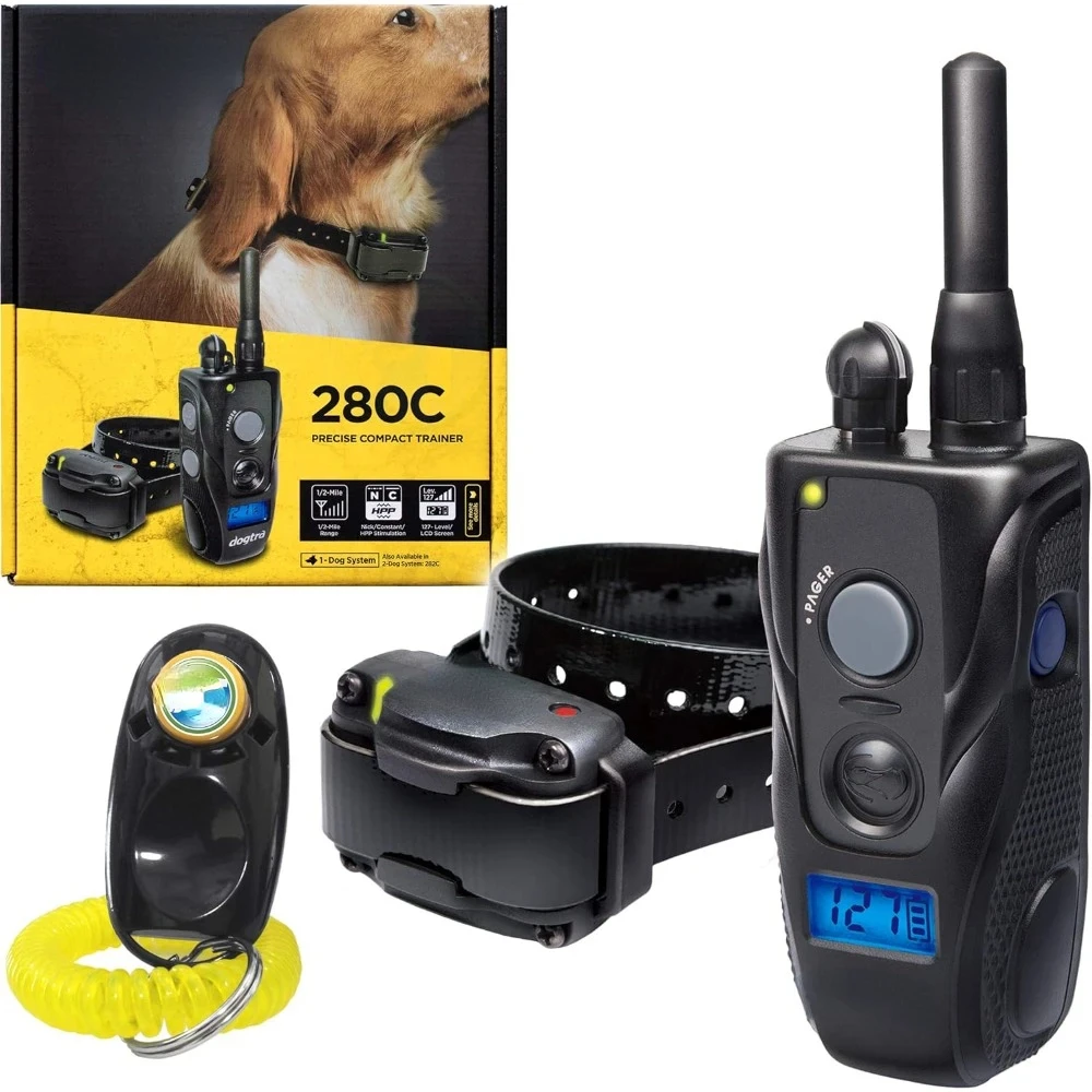 280C Remote Training E-Collar - 1/2 Mile Range - 127 Static Stimulation Levels, Vibration, LCD Screen, Rechargeable, Waterproof