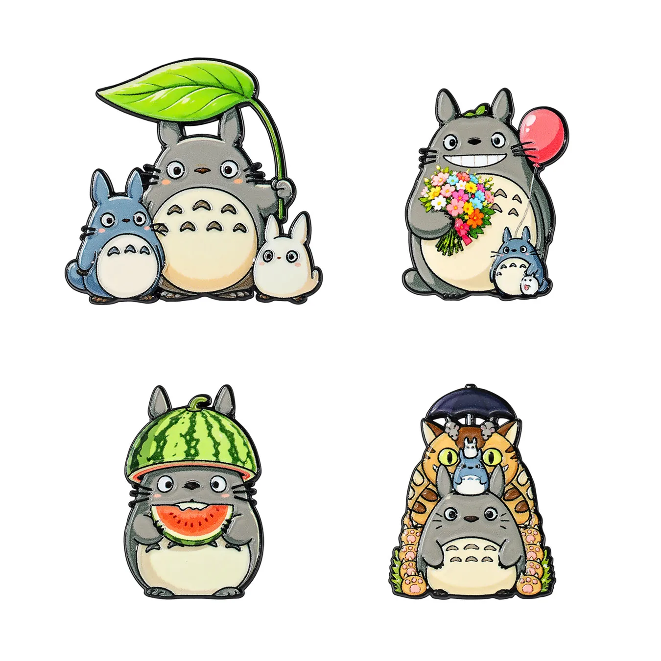 4Pcs Cute Grey Forest Spirit Animal Enamel Pins Set Kawaii Cartoon Lapel Badge Brooch for Backpack Clothing Bag Decor Collectibl