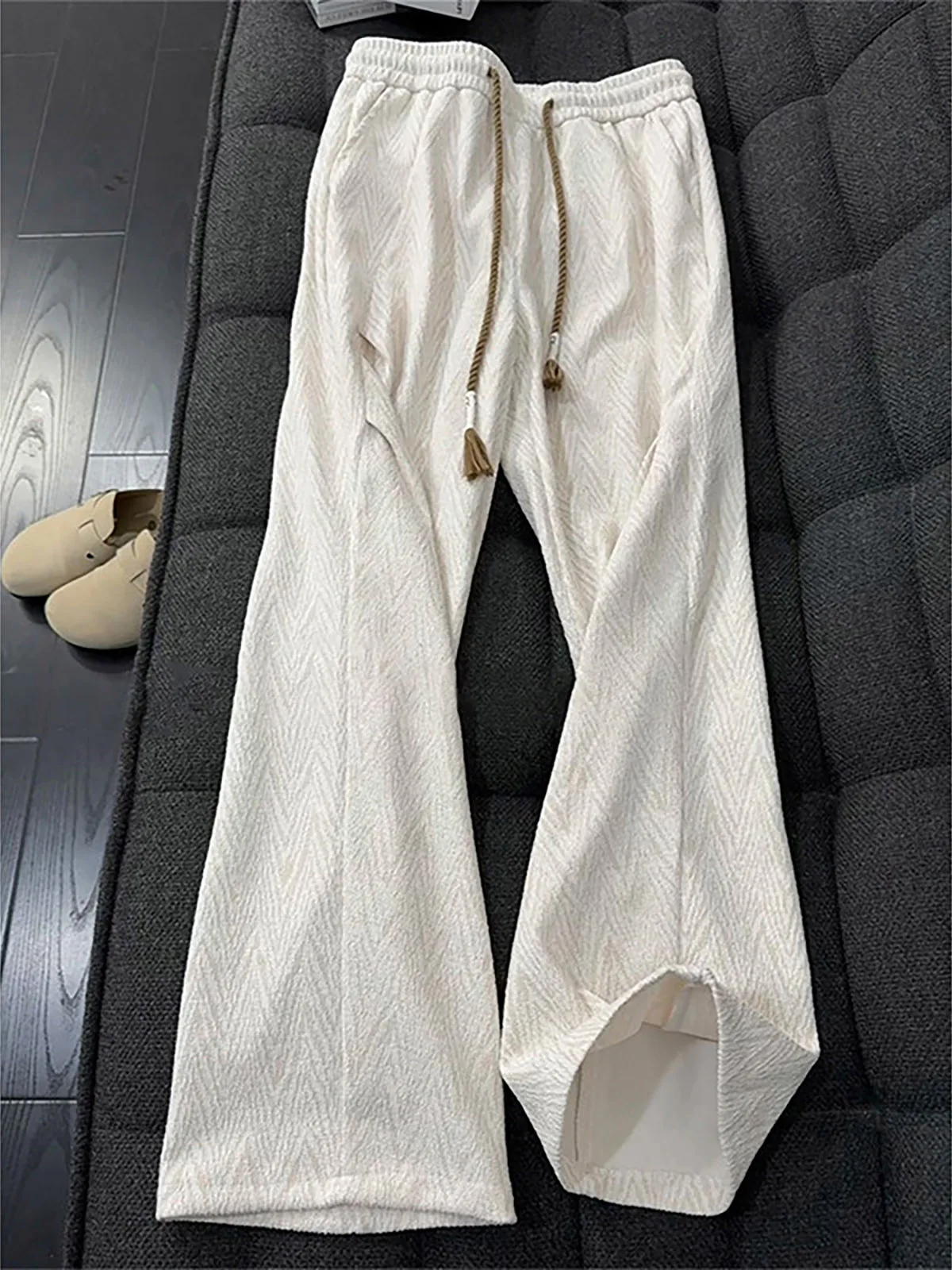 

Cleanfit Textured Pleated Casual Sweatpants Men's Draped Small Fragrance Wind Wide Leg Straight Tube Loose Youth Daily Wear