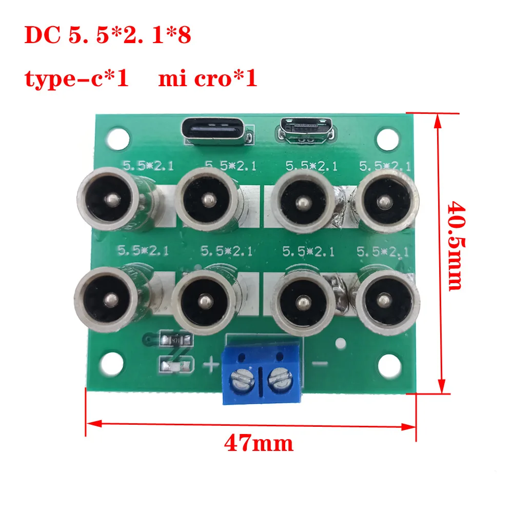 High Current Multi Head Power Supply Base Test Board Distribution Board Hub Parallel Connection Type-C Micro to DC 5521 5525