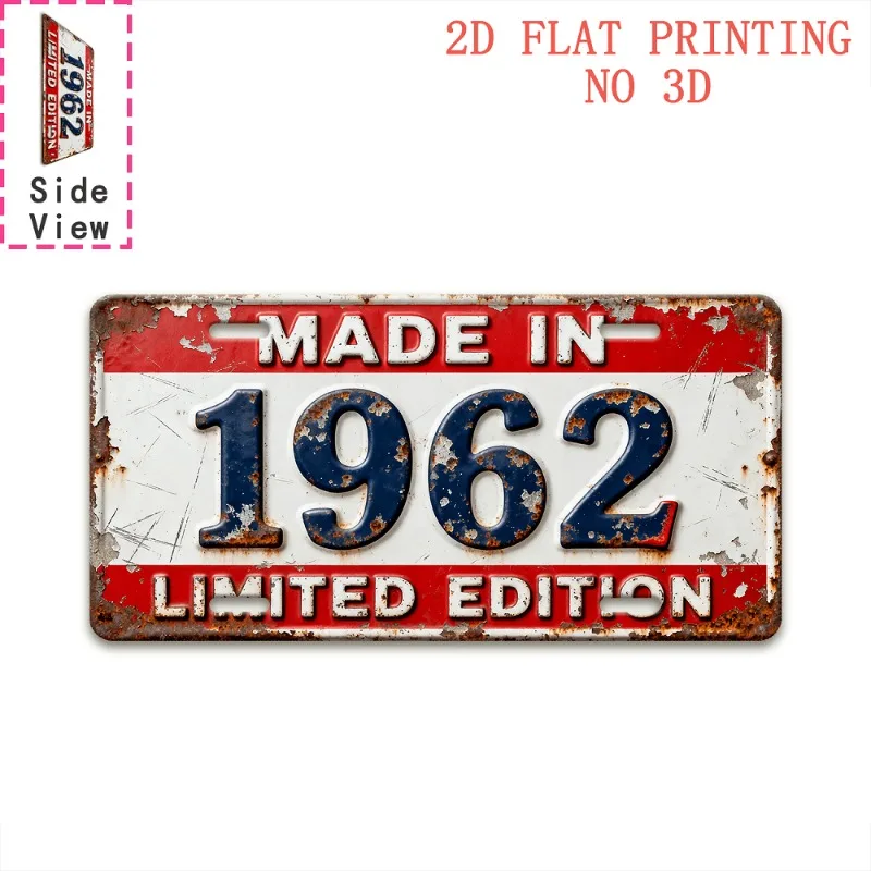 2D Flat - This Is a 2D Flat Print Wall Art Piece, Featuring a Vintage '1962 LIMITED EDITION' Aluminum Sign Measuring 29.97cm