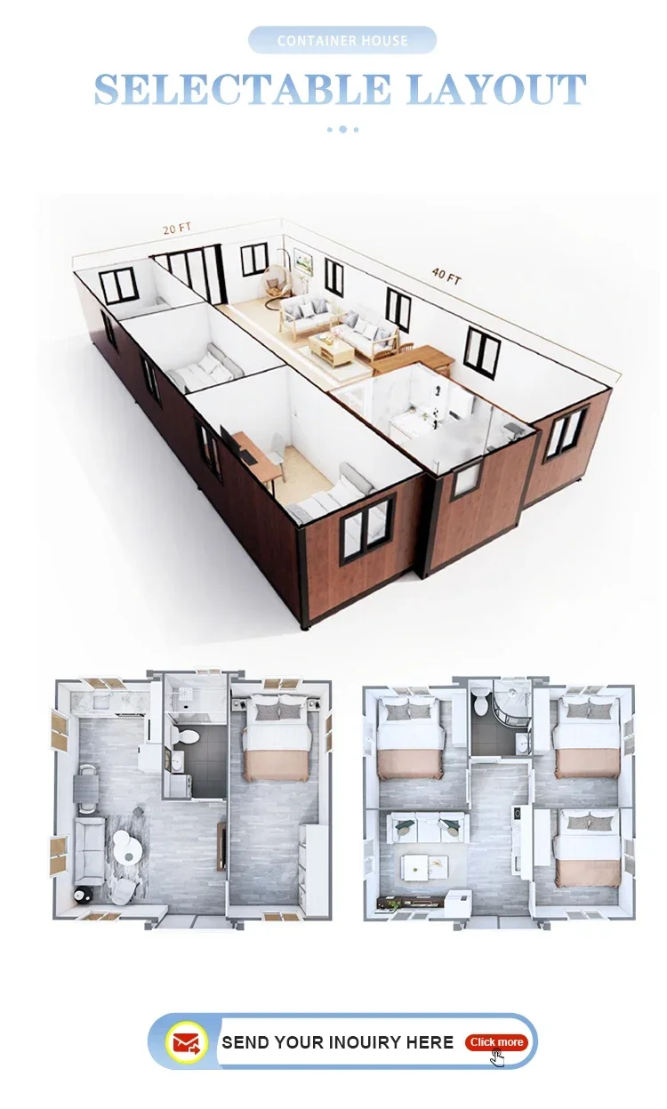 Casa Contenedor Expandible de 2 Dormitorios, Producto Nuevo Personalizado, Villa Prefabricada, Casa Móvil Apilable, Casa de Paneles de Sándwich