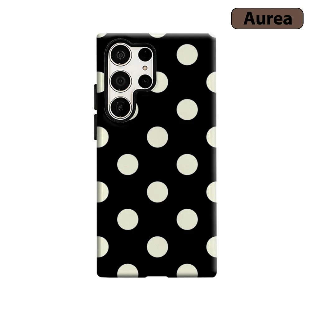 Black & White Polka Dots Phone Case for Samsung Galaxy S25 Ultra S24 S23 Ultra Plus Shockproof Double Layer Tough Back Cover