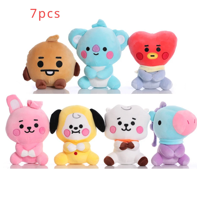 귀여운 미니 키체인 애니메이션 가방 펜던트 장식, BT21 봉제 장난감, 12 cm, 22cm 주변 장치, 부드러운 인형 동물 인형 선물, 7 개