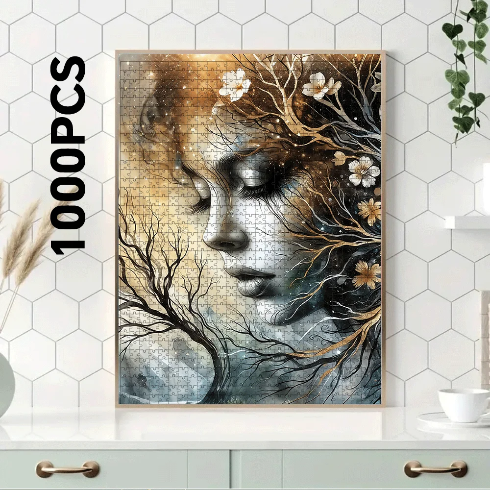 1000/500pcs -Inspired Cherry Blossom & Woman Face Jigsaw Puzzle - Large Adult Brain Teaser, Family Game Night, DIY Home Decor, view 5