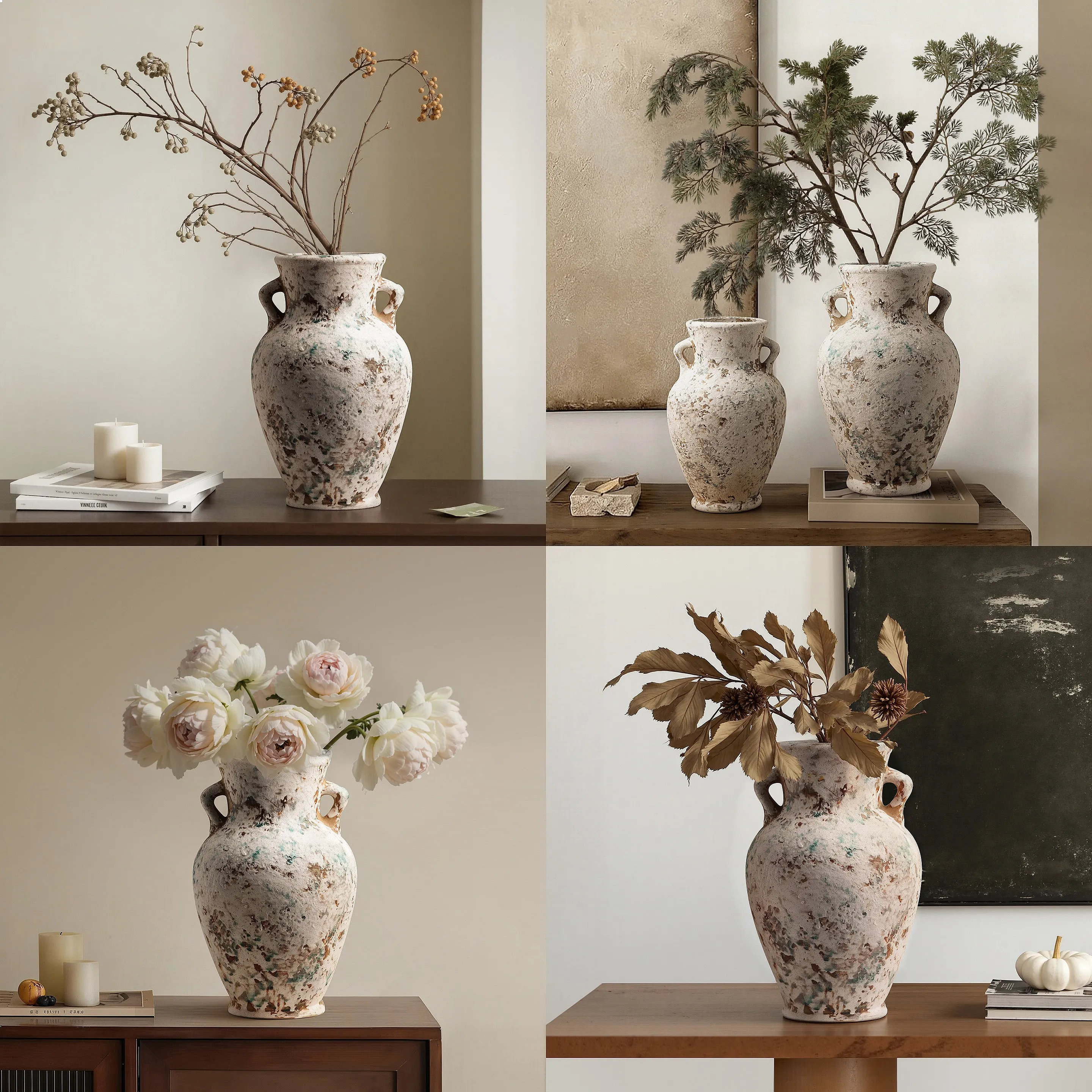 Vintage Jingdezhen Ceramic Vase Double Handle Handmade Luxury Flower Pot Living Room Entryway Decor