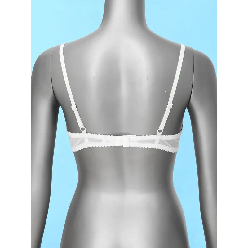 Women's Floral Lace Quarter Cups Underwired Bra Tops Brassiere Unlined Exposed Breast Push Up Shelf Bra Bralette Underwear