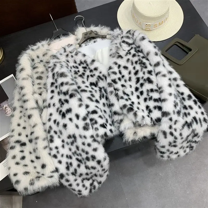 Fashion Womens Leopard Print Loose Cardigan Fluffy Coat