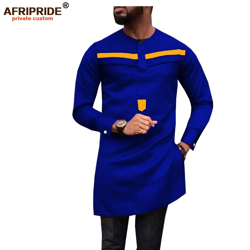 2022 African Men Shirt Plus Size Dashiki Tops Ankara Blouse Long Sleeve Outwear Tribal Dress Shirts Slim Fit AFRIPRIDE A1912010