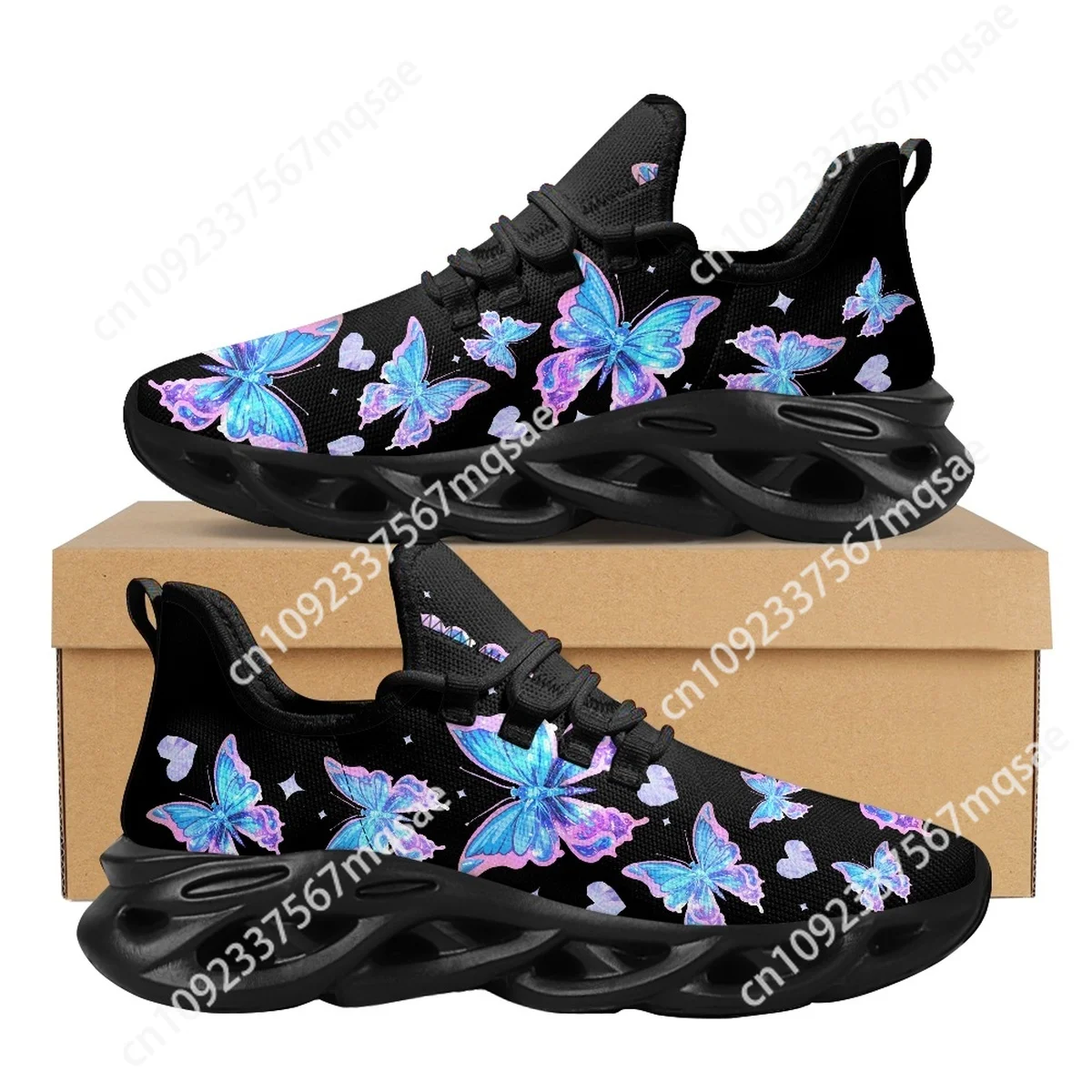 Custom Vintage Shinning Butterflies Gradient Print Mesh Shoes for Women Lightweight Round Toe Platform Sneakers Size 35-46