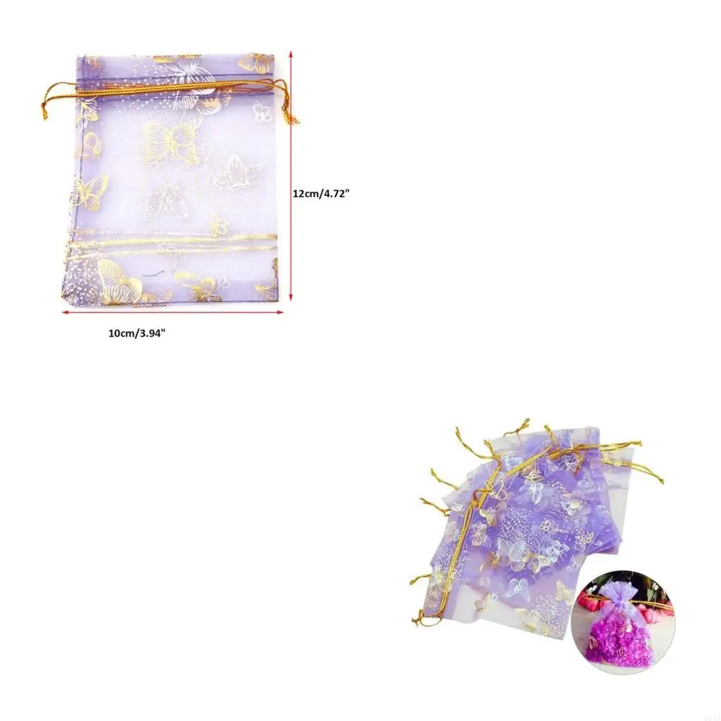 91AF 25Pcs Organza Gift Bags Jewellery Drawstring Pouches Wedding Party Candy 10X12cm
