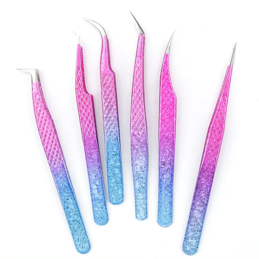 Eyelash Extension Tweezers Gradient Ice Flower Stainless Steel Non-magnetic Eyebrow Tweezer Volume Makeup Tools Accessories