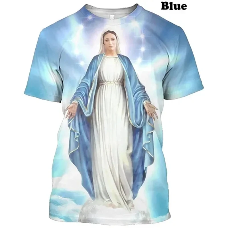 Holy Mother Jesus God Pattern T-shirt for Men 3D Printed Buddhist Guanyin Short Sleeve Plus Size Top Popular Fashion