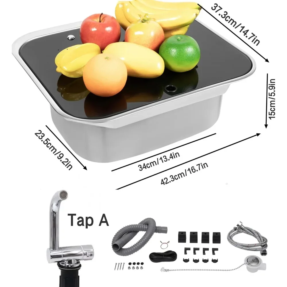 

15x17 In Undermount RV Bar Kitchen Sink Workstation with Folding Faucet A and lid, Stainless Steel Single Bowl Hand Wash Basin