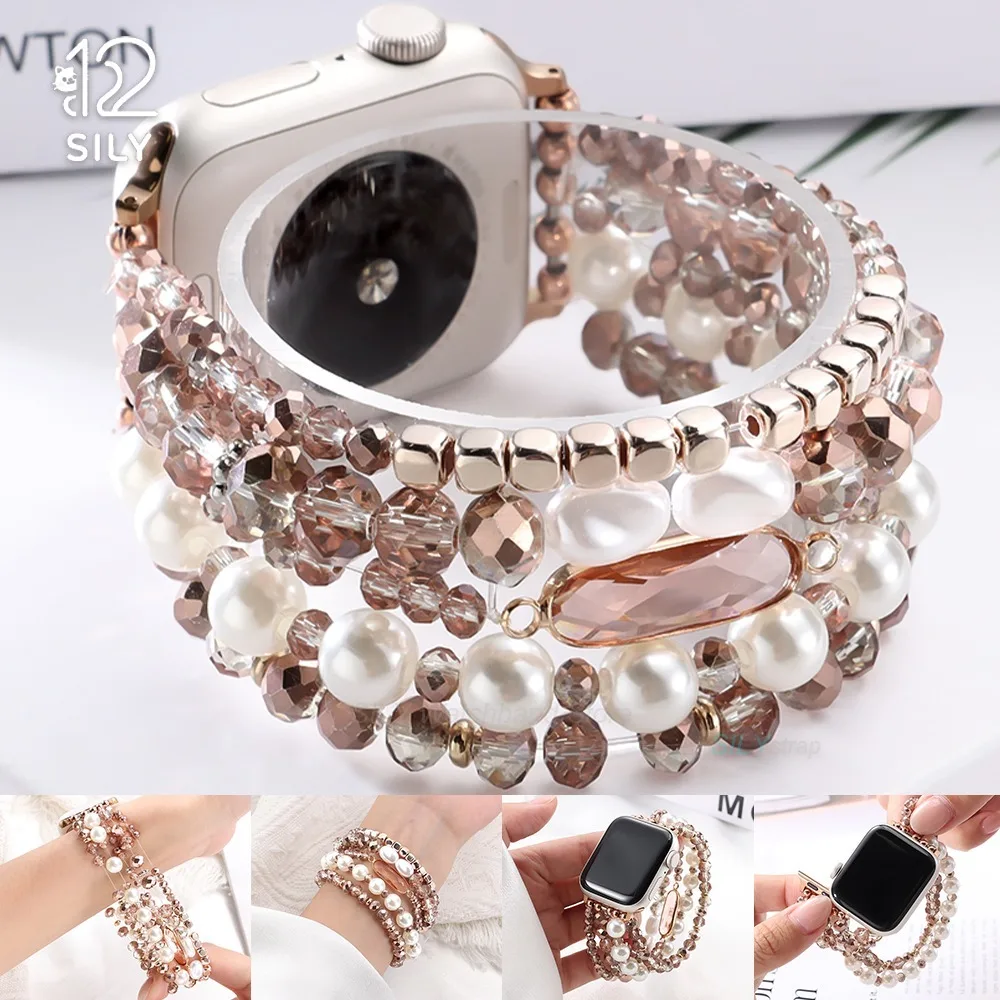 Für Apple Watch 38mm 40mm 41/42mm 44mm 45mm für iWatch 10 9 8 7 6 5 4 SE Perlen-Schmuckarmband Damenarmband Modisches Perlen-Uhrenarmband
