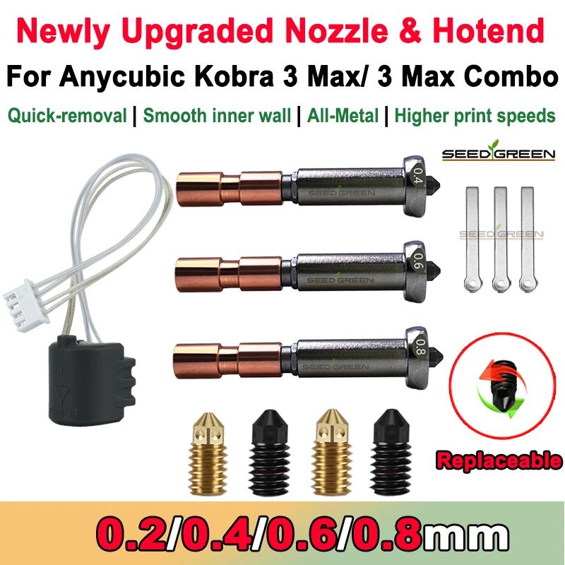 Ugello di aggiornamento per Anycubic Kobra 3 Max Hotend Kobra 3 Max Ugello Gola 0,4 mm 0,6 mm 0,8 mm Ugelli sostituibili