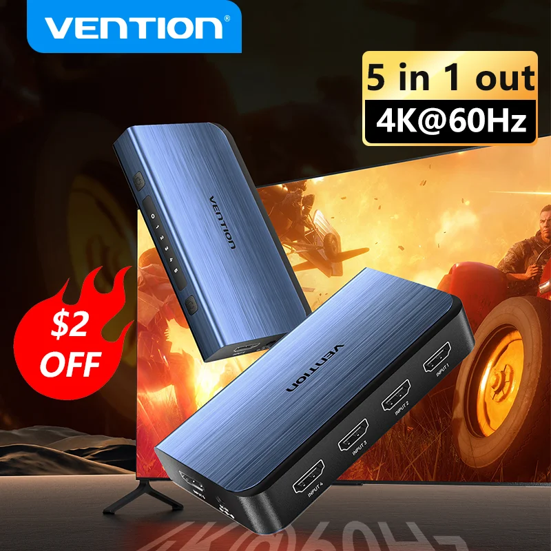 

Vention HDMI Splitter 5 in 1 out 4K/60Hz HDMI 5x1 3x1 Adapter for XBOX 360 TV Mi Box Switch PS5 PS4 3 in 1 out HDMI 2.0 Switcher