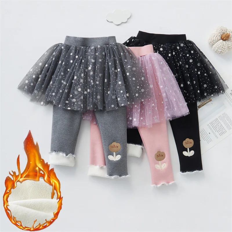 Girls Skirt-leggings Plus Velvet Pants for Kids Winter Warm Children Trousers Fleece Thicken Toddler Tights Baby Bottom Clothing