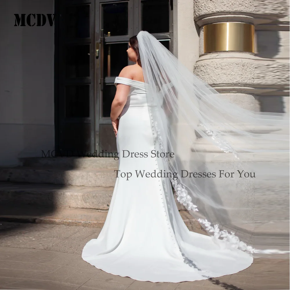 MCDV Customized Plus Size Wedding Dresses Off Shoulder Mermaid Satin Button Back Simple Bride Gowns Large Size Women Customized