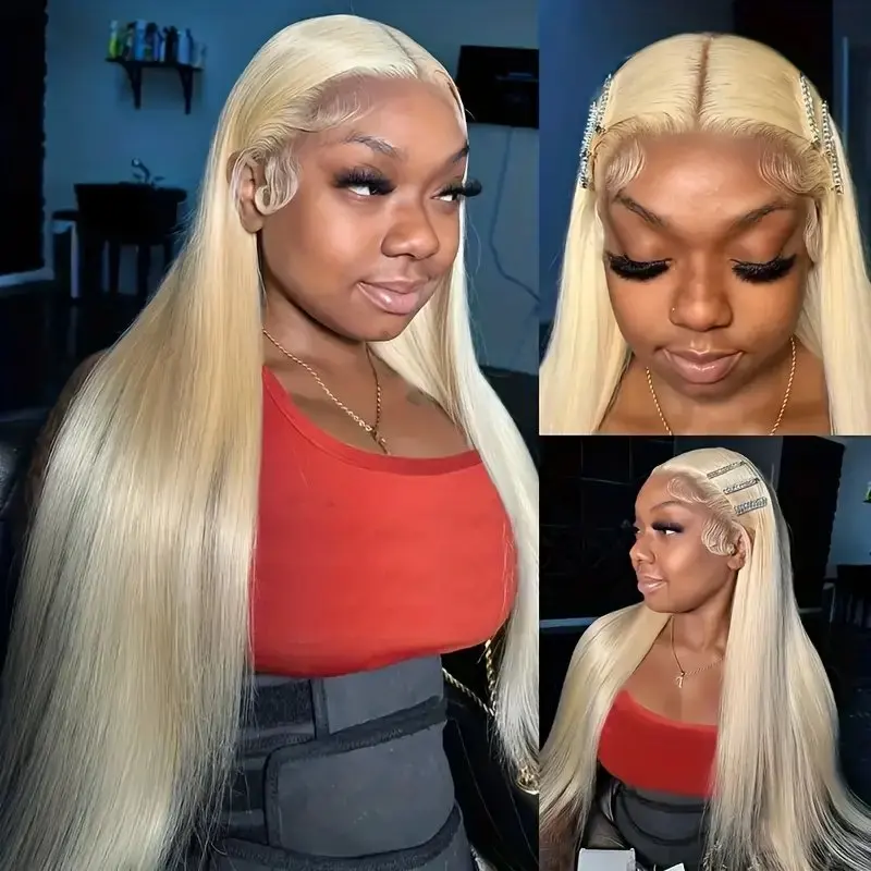 Rosabeauty 613 HD Straight Lace Front 100% Human Hair Wigs Glueless 13X4 Frontal Wig Preplucked 200% 250% 40Inches 13x6 Blonde