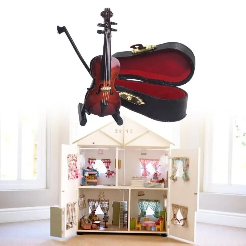 

Violin Instrument Pretend Play for Kids Role Furniture Model Toy 1:12 Scale Vintage Violin Play Dollhouses