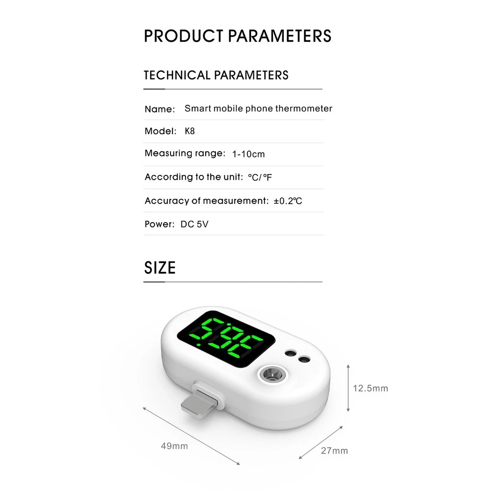 Termometr USB Mini termometr do telefonu komórkowego termometr na podczerwień ze złączem typu C do praktyczne narzędzia telefonu Android IOS