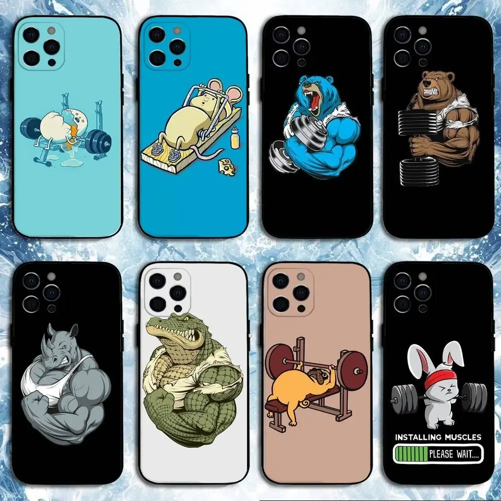 

Gym Fitness Bodybuilding Workout Phone Case For iPhone 16,15,14,13,12,11 Plus,Pro Max, Soft Silicone Black Cover