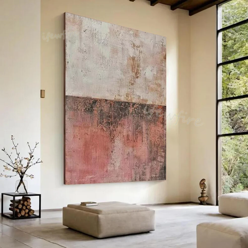 Modern Pink GreyAbstract Oil Painting on Canvas Thick Layer Unique Handmade Mural Wall Art Picture for Living Room Decor Image