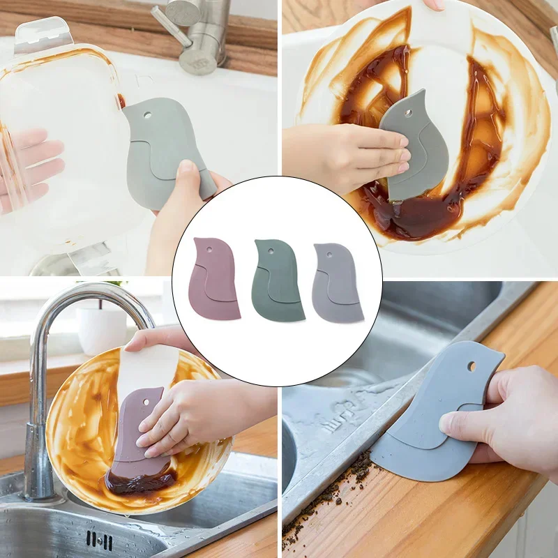 1/3/5pcs kitchen multifunctional soft scraper, dirt and grease cleaning tool, silicone scraper for cleaning pots and oil stains