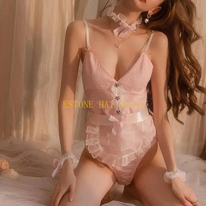 

49MF Sexy Mida Lingerie Bodysuit The Supenders Комплей -костюм -костюма Naughty Maid Maid