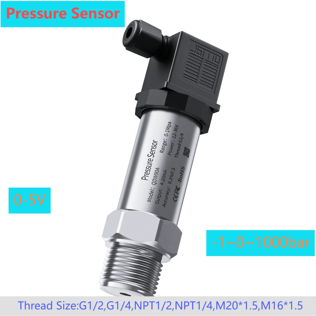 0-5V pressure sensor transmitter for water oil fuel gas air sensor 10bar 25bar 30bar 50bar 200bar pressure gauge silicon core