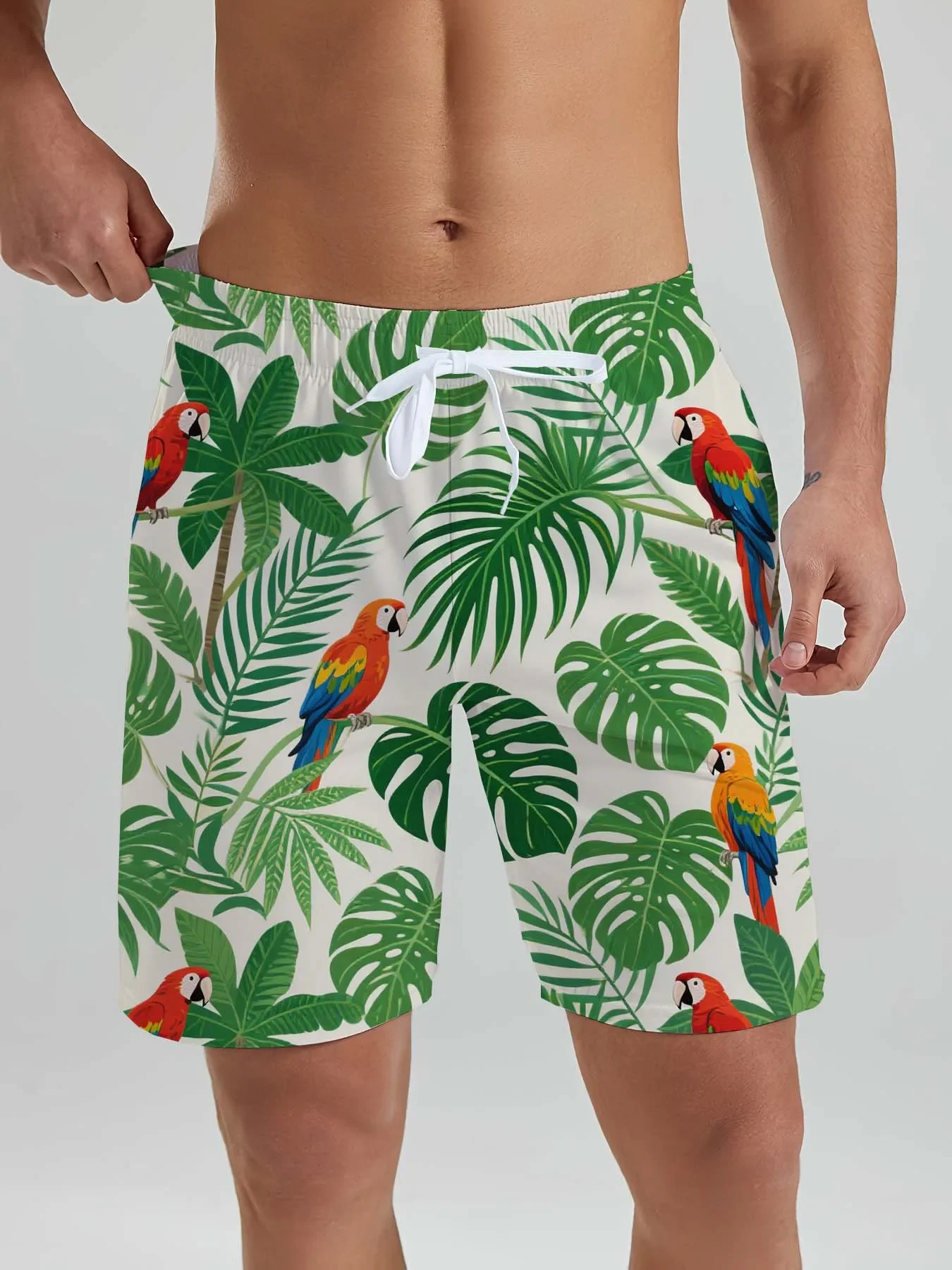 กางเกงขาสั้นชายหาดฮาวายผู้ชาย, พืชเขตร้อนพิมพ์ 3 มิติ, แฟชั่นฤดูร้อนใหม่, ชุดว่ายน้ํา, ชุดชายหาด Vtion