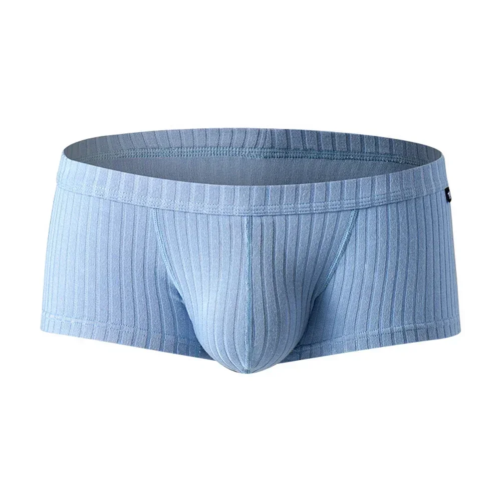 1pc Men\'s Solid Color Striped Trunks Underpants U-convex Pouch Low Waist Breathable Sports Panties Shorts Man Underwear