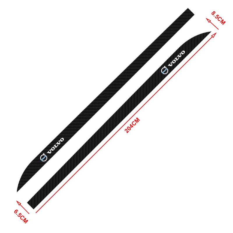 2pcs Carbon Fiber Sport Stripes Car Door Side Skirt Decor Sticker For Volvo R Design T6 AWD C30 C40 C50 C70 S40 S70 S80 S90 V40