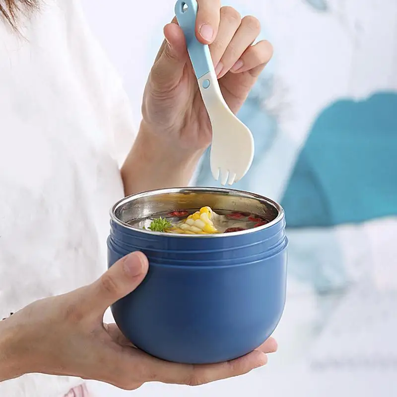 Wadah Sup Terisolasi Mangkuk Makanan Portabel Wadah Sup Termal Anti Bocor dengan Sendok untuk Dapur Rumah Perjalanan Berkemah