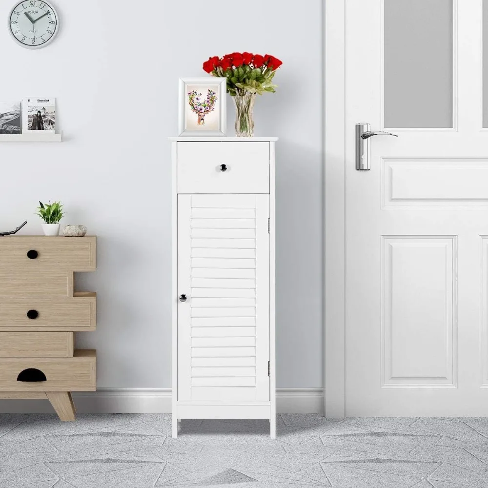 

Bathroom Storage Cabinet, reestanding loor Cabinet with 1 Der and 1 Door, Wooden Organizer Unit with Shel or Living Room, L12.6x